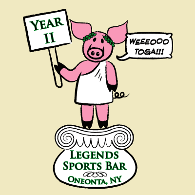 An illustration of a pig in a toga